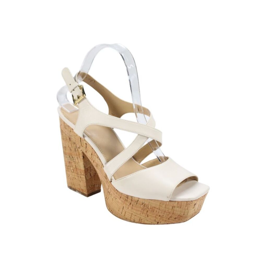 Michael Michael Kors Womens Leather Block Heels Platform Sandals Beige Size 8.5